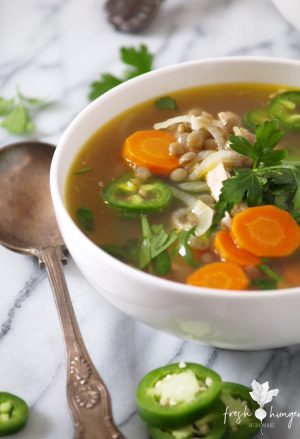 20 minute chicken & lentil soup