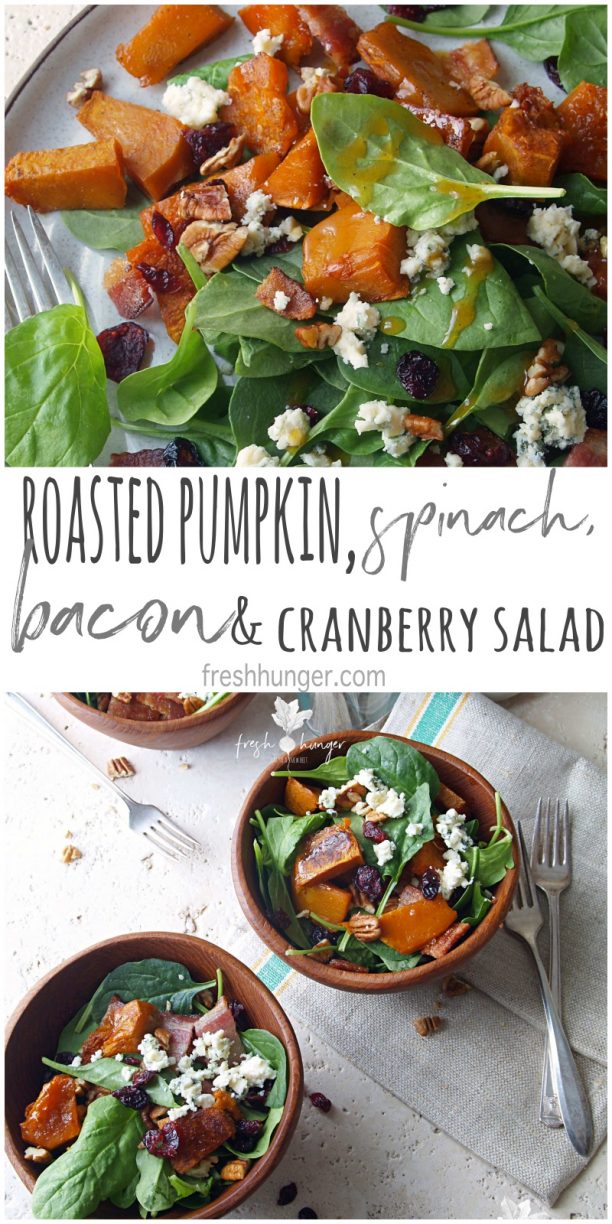 roasted pumpkin, spinach & cranberry salad