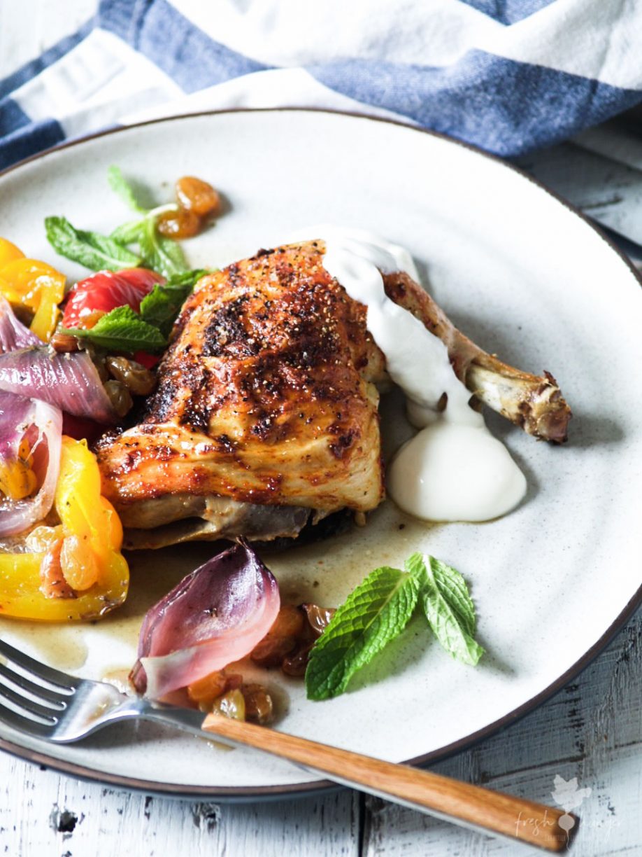 One Pan Harissa Chicken with Peppers & Mint