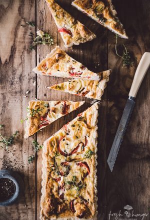 goat cheese, roasted pepper & thyme quiche
