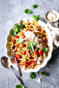 Herb Buttered Pasta with  Garlicky Blistered Tomatoes