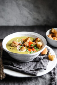 CREAMY VEGETABLE SOUP WITH ROSEMARY CROUTONS