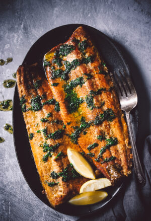 SMOKED TROUT WITH HERB BUTTER